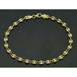 Real 10K Yellow Gold 4.5mm Puffed Mariner Link Chain Bracelet 7-8 9